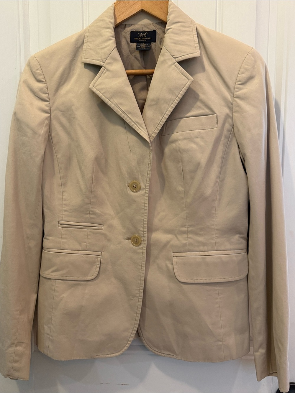 Brooks Brothers 346 Stretch Blazer Tan Khaki Cotton Lycra Career Jacket Size 2